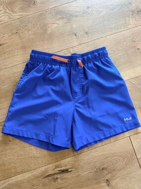 Huk Blue Swim Shorts with Orange Drawstring
